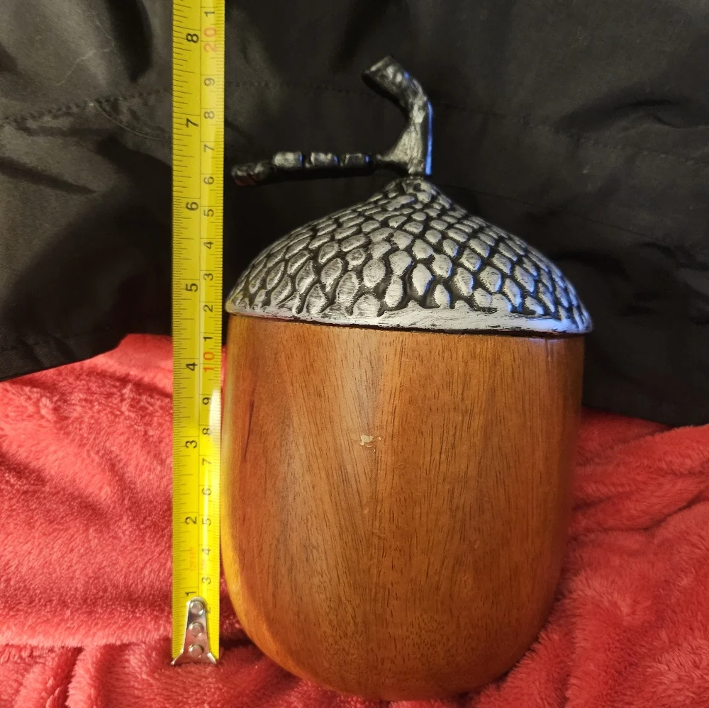 Large Wooden/pewter‎ Acorn Decor 8”H x 4.5”D Solid